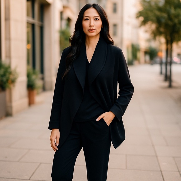 YOGALICIOUS Scuba London Open Front  Cardigan Black Size Medium - Picture 1 of 7